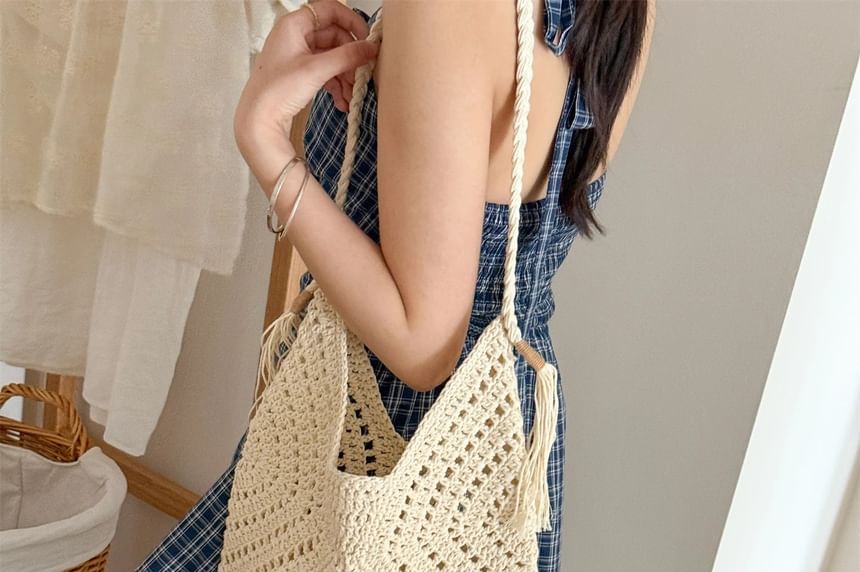 Knit Bag Crochet Tassel Tote