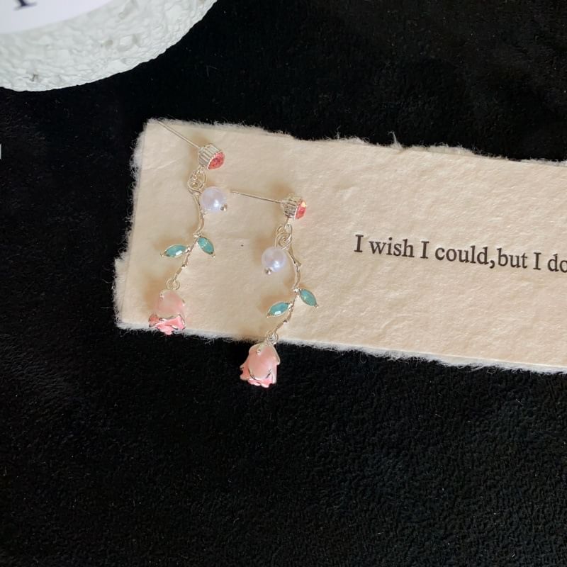 Drop Faux Earring Pearl CZ Flower