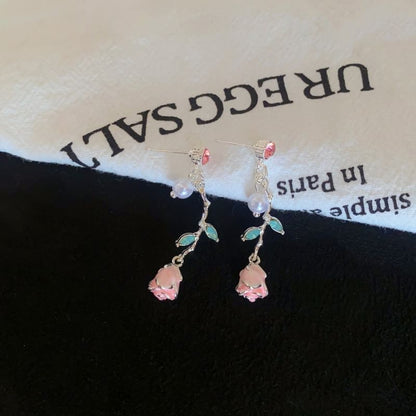 Drop Faux Earring Pearl CZ Flower