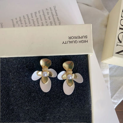 Flower Stud Faux Tone Two Pearl Earring