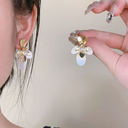 Flower Stud Faux Tone Two Pearl Earring