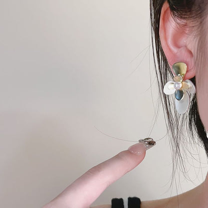 Flower Stud Faux Tone Two Pearl Earring