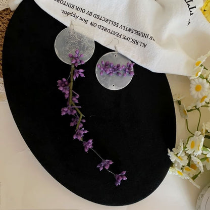 Statement Disc Earring Flower Asymmetrical Drop