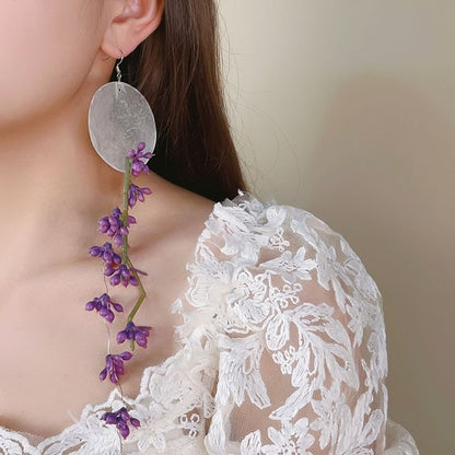 Statement Disc Earring Flower Asymmetrical Drop
