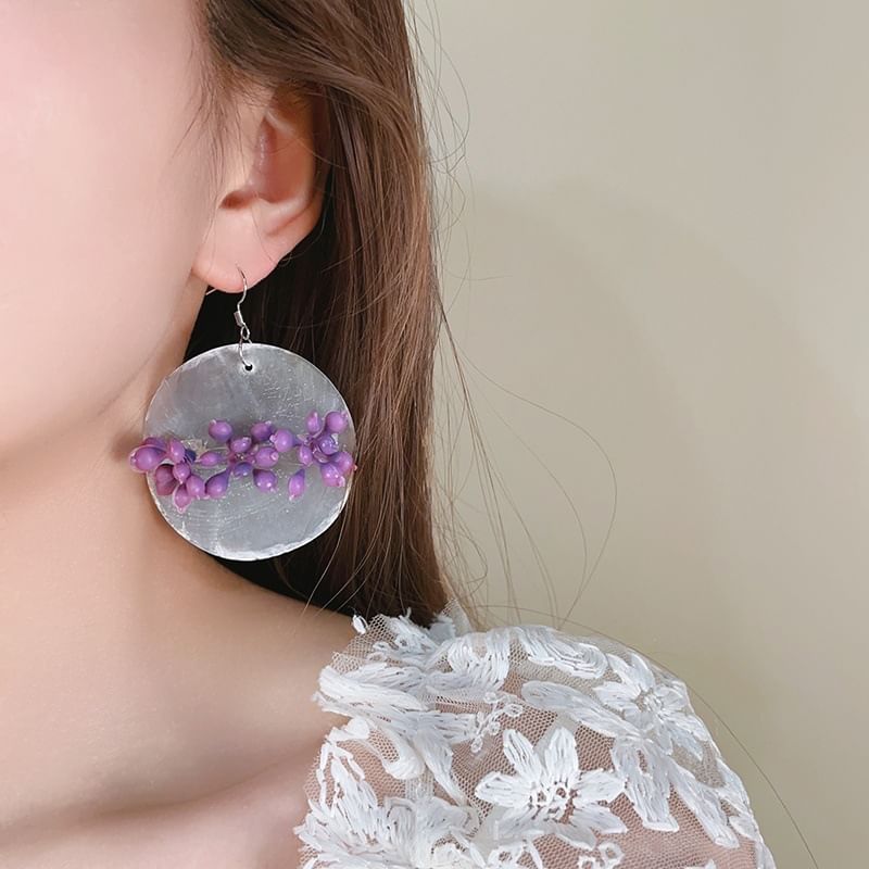Statement Disc Earring Flower Asymmetrical Drop