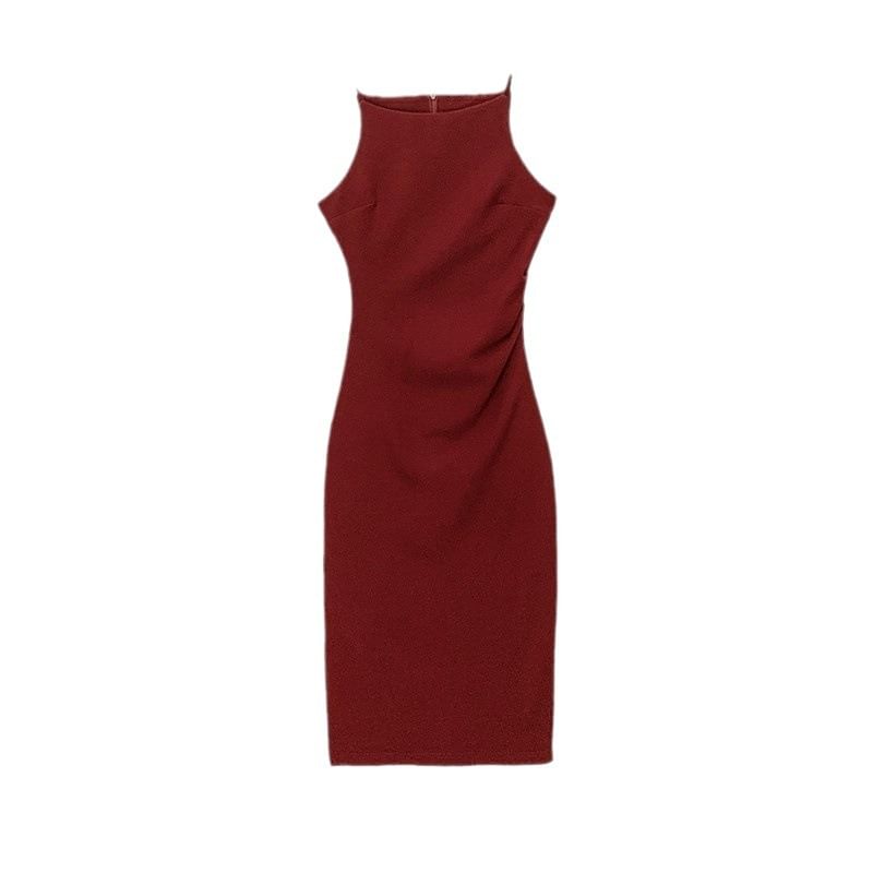 Dress Sleeveless Midi Plain Sheath