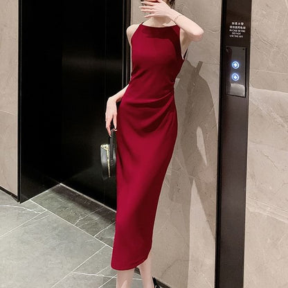 Dress Sleeveless Midi Plain Sheath