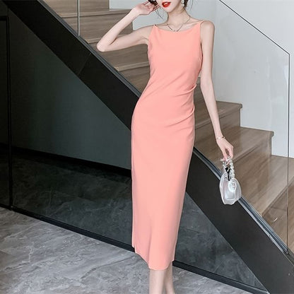 Dress Sleeveless Midi Plain Sheath