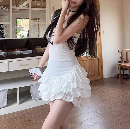 Sleeveless Plain Tiered Dress Mini