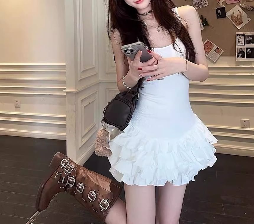 Sleeveless Plain Tiered Dress Mini