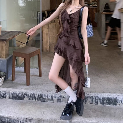 V-Neck Asymmetrical Sleeveless A-Line Dress