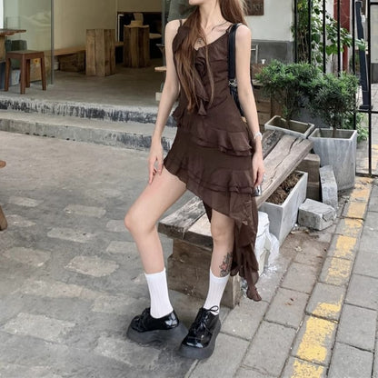 V-Neck Asymmetrical Sleeveless A-Line Dress