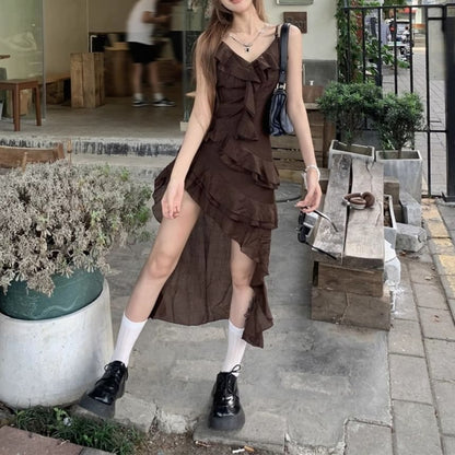 V-Neck Asymmetrical Sleeveless A-Line Dress