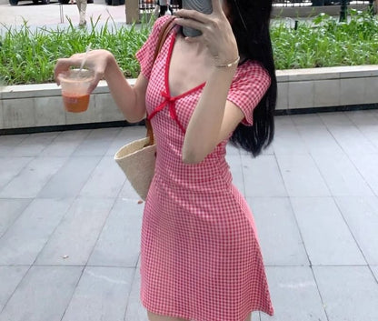 Mini Dress Short-Sleeve A-Line V-Neck Dotted