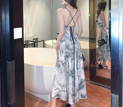 Strap A-Line Dress Maxi Spaghetti Print