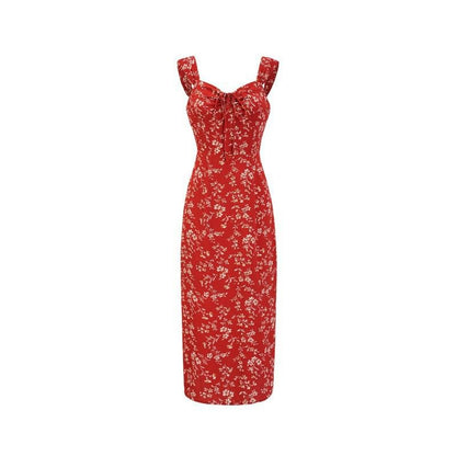 Floral V-Neck Print Maxi Sheath Sleeveless Dress