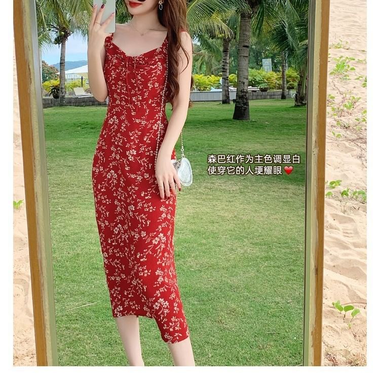 Floral V-Neck Print Maxi Sheath Sleeveless Dress