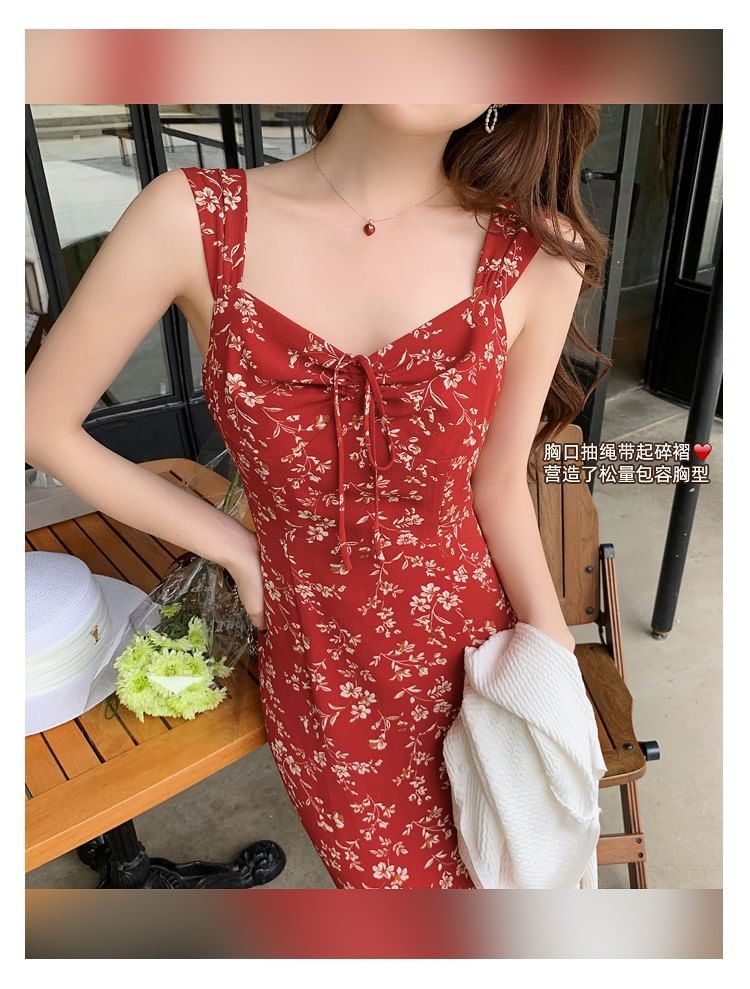 Floral V-Neck Print Maxi Sheath Sleeveless Dress