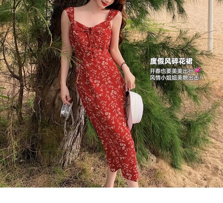 Floral V-Neck Print Maxi Sheath Sleeveless Dress