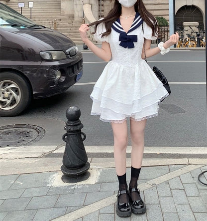 A-Line Mini Sailor Dress Collar Short-Sleeve