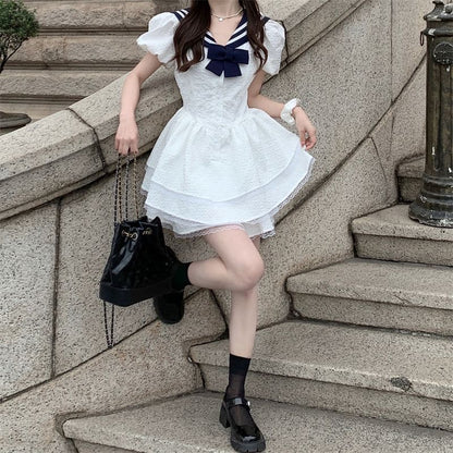 A-Line Mini Sailor Dress Collar Short-Sleeve