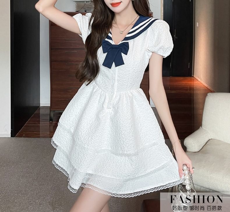 A-Line Mini Sailor Dress Collar Short-Sleeve