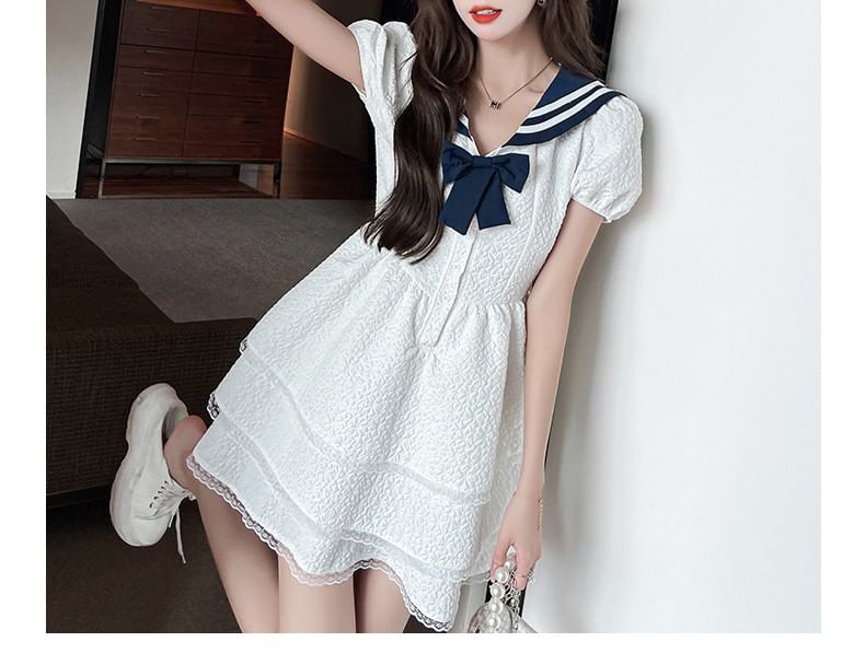 A-Line Mini Sailor Dress Collar Short-Sleeve