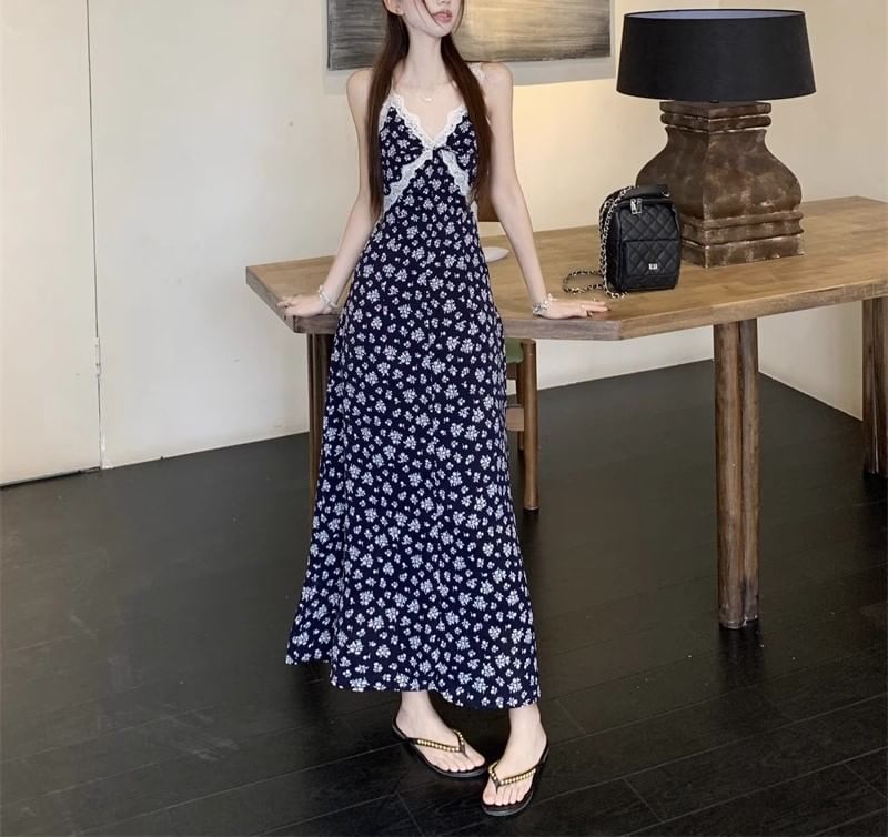 A-Line Dress Maxi / V-Neck Sleeveless Cardigan Print Floral