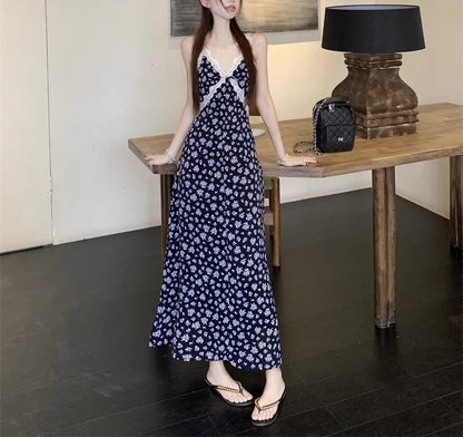 A-Line Dress Maxi / V-Neck Sleeveless Cardigan Print Floral