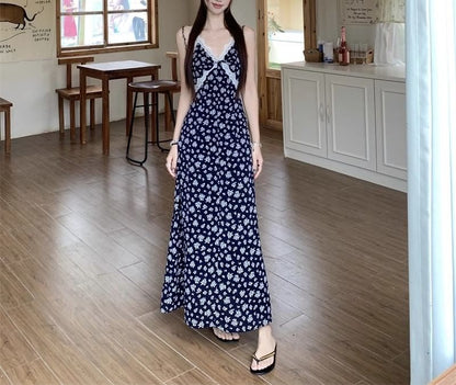 A-Line Dress Maxi / V-Neck Sleeveless Cardigan Print Floral