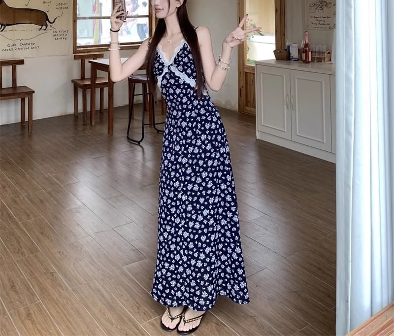 A-Line Dress Maxi / V-Neck Sleeveless Cardigan Print Floral