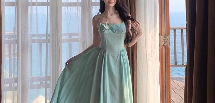 Strap Dress Spaghetti A-Line Floral Accent Maxi