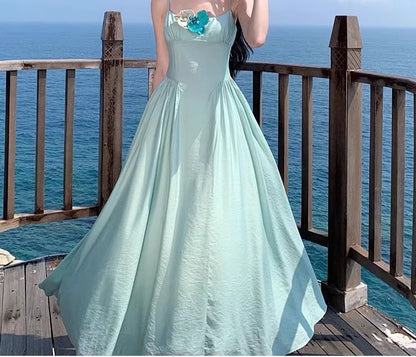 Strap Dress Spaghetti A-Line Floral Accent Maxi