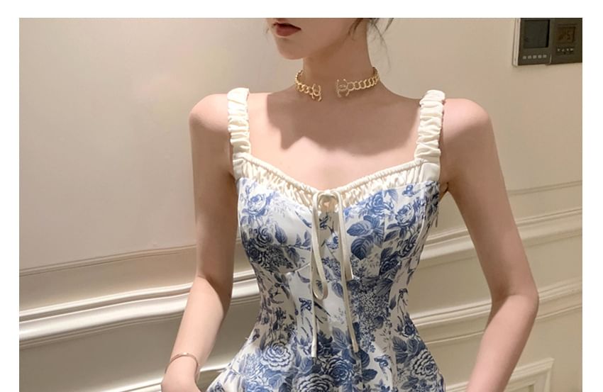 A-Line Dress V-Neck Maxi Sleeveless Floral Print