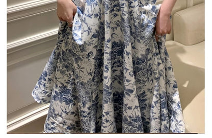 A-Line Dress V-Neck Maxi Sleeveless Floral Print