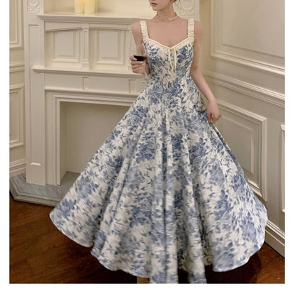 A-Line Dress V-Neck Maxi Sleeveless Floral Print