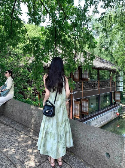 Maxi Print A-Line Dress Sleeveless