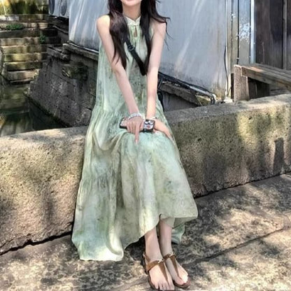 Maxi Print A-Line Dress Sleeveless