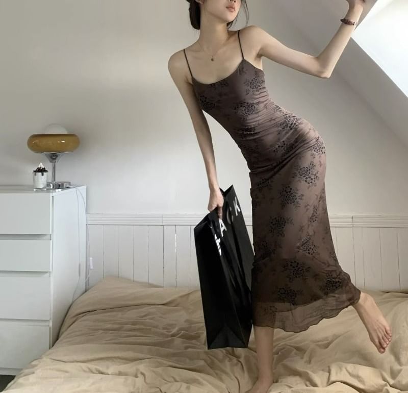 Maxi A-Line Spaghetti Lace Dress Strap