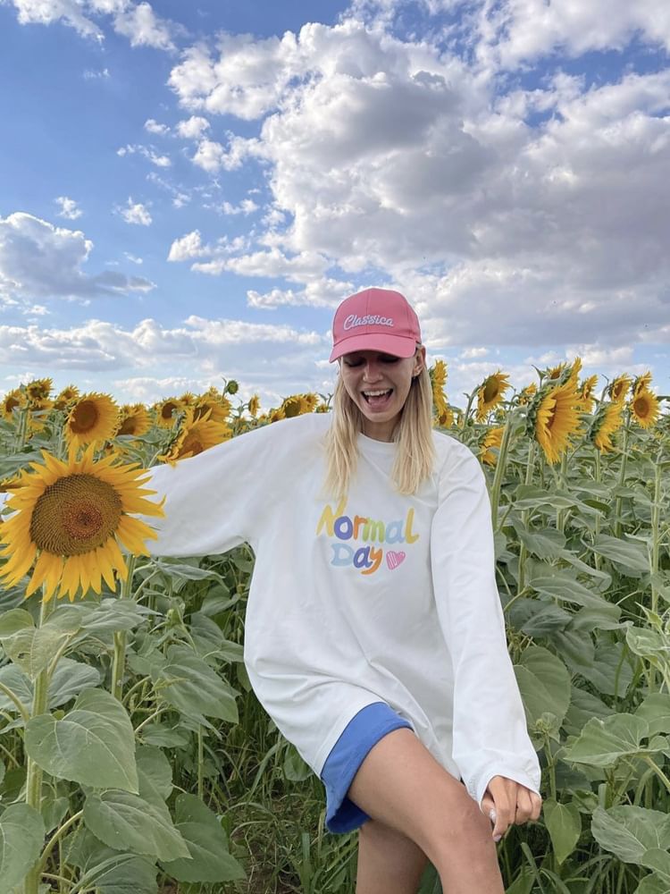 Print Long-Sleeve T-Shirt Neck Lettering Crew