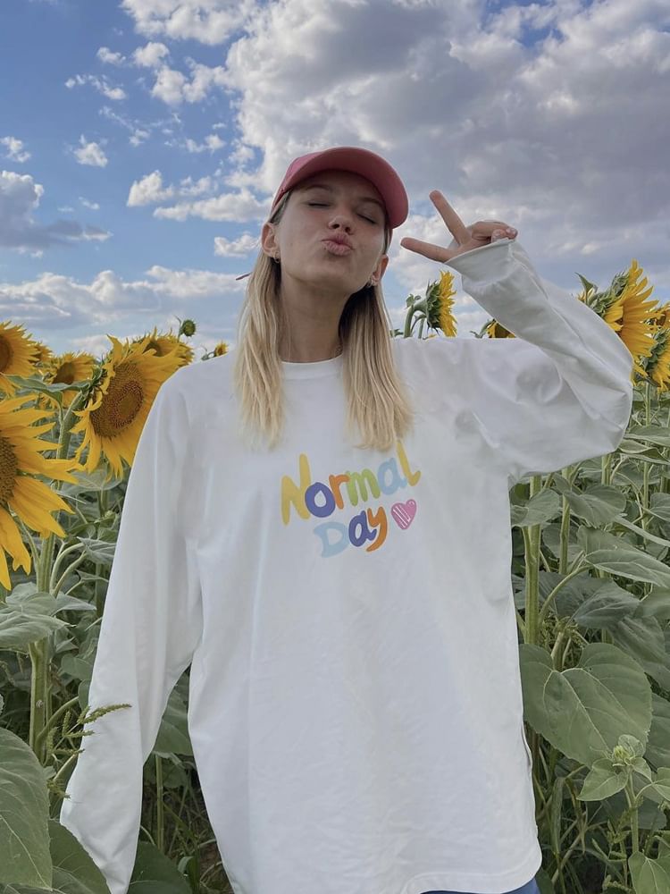 Print Long-Sleeve T-Shirt Neck Lettering Crew