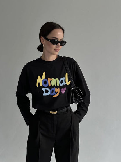 Print Long-Sleeve T-Shirt Neck Lettering Crew