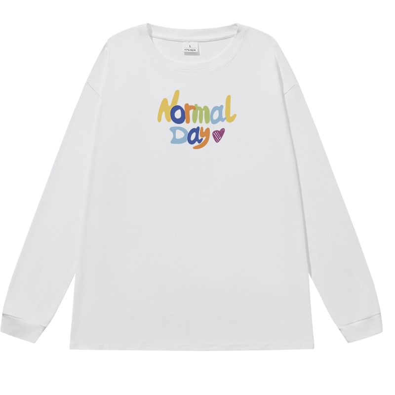 Print Long-Sleeve T-Shirt Neck Lettering Crew