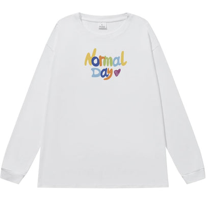 Print Long-Sleeve T-Shirt Neck Lettering Crew