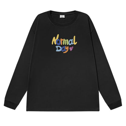 Print Long-Sleeve T-Shirt Neck Lettering Crew