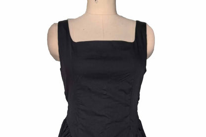 Tie Dress Square Back Waist Plain Neck Mini Open A-Line Sleeveless