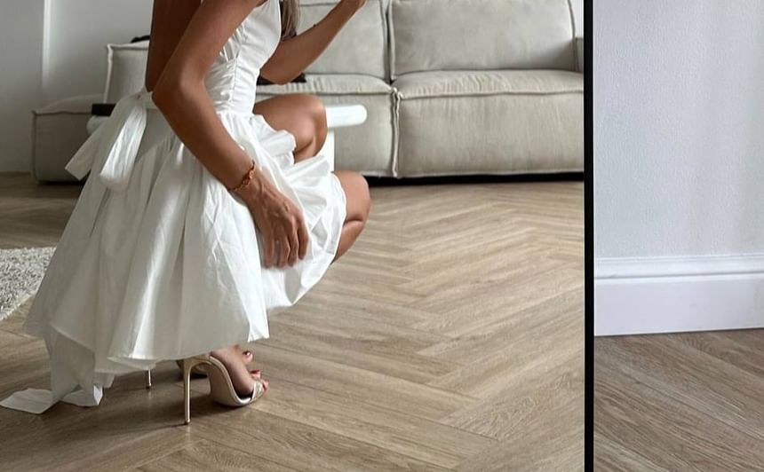 Tie Dress Square Back Waist Plain Neck Mini Open A-Line Sleeveless