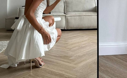 Tie Dress Square Back Waist Plain Neck Mini Open A-Line Sleeveless