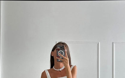 Tie Dress Square Back Waist Plain Neck Mini Open A-Line Sleeveless