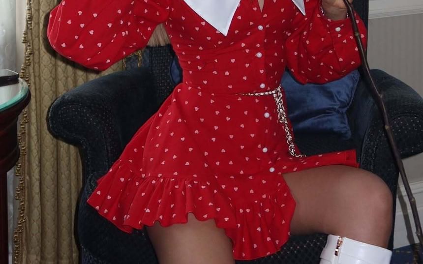 Mini Contrast A-Line Dress Ruffle Button-Up Collar Long-Sleeve Hem